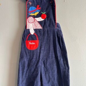 Kids Blue Corduroy Overalls with Red Accents